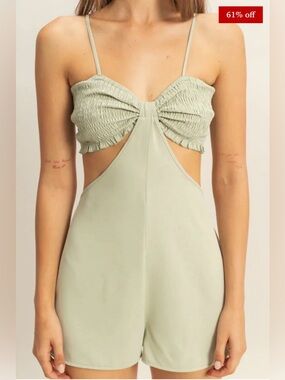 NWOT Sage Green Cutout Romper with Smocked Bust SIZE L